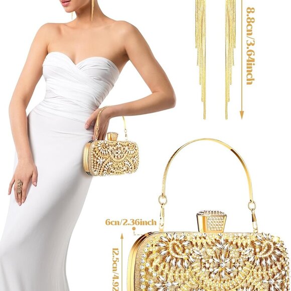 Jewelry Set for Women Evening Bag Necklace Earrings Bracelets Prom Party - Picture 2 of 7